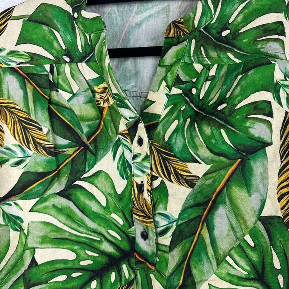 Rachel Roy Linen Blend Popover Top Womens XS Tropical Oversized Boxy Resort NWT - Picture 8 of 9